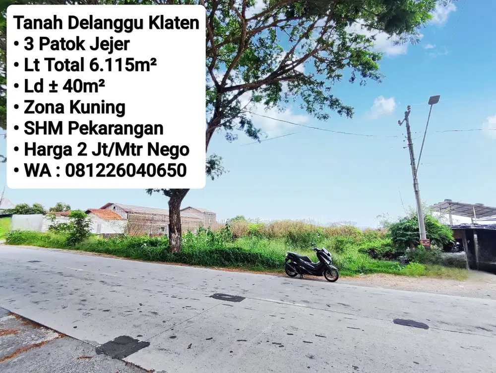 Jual Tanah Siap Bangun Zona Kuning Mangku jalan Raya Area Delanggu