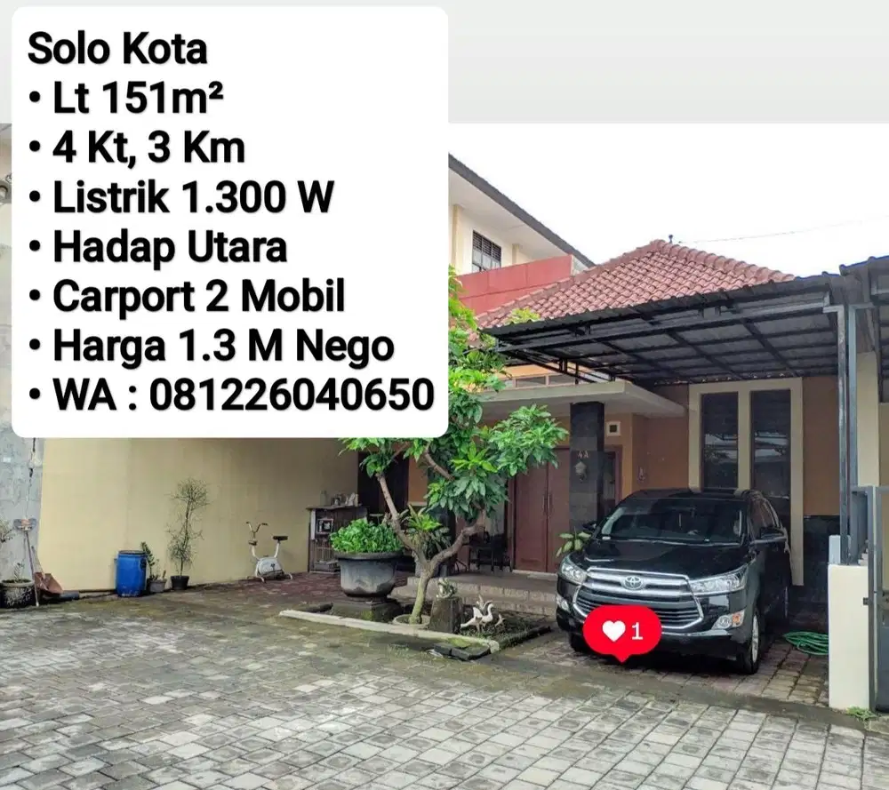 Jual Rumah Areaa Perumanahn Solo Kota, Dekat Manahan, Purwosari