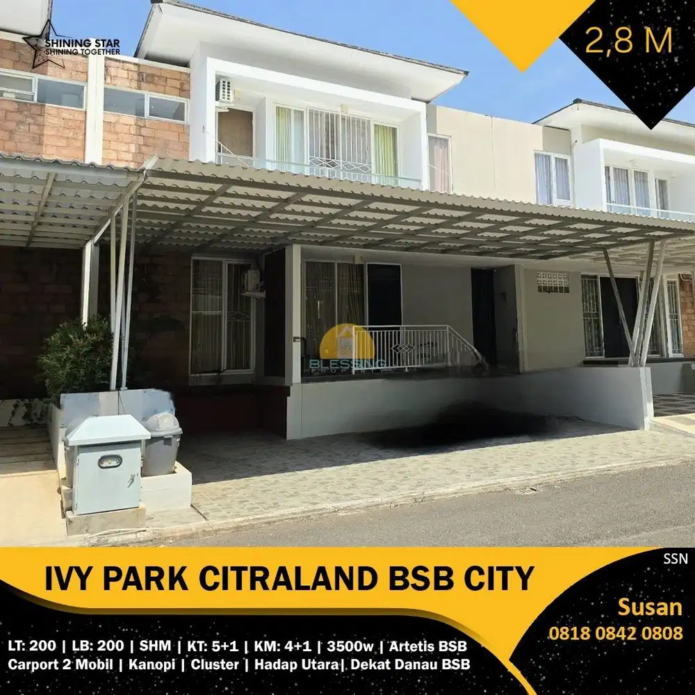 Rumah Dijual Ekslusif Cluster Ivy Park BSB Selangkah dari danau