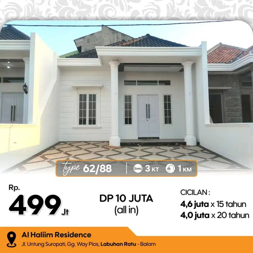 DP MURAH CLUSTER AL HALIM RESIDENCE DEKAT FLYOVER PASAR UNTUNG LAMPUNG