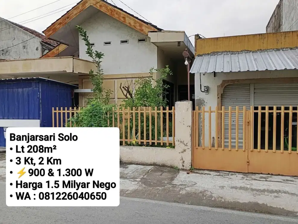 Jual Rumah Second Area Banjarsari Dekat Manahan, Sumber, Pintu Tol