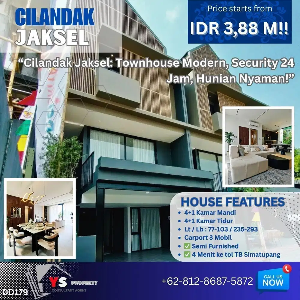 Dekat Tol TB Simatupang & Sentra Bisnis, Rumah Baru 4 Lt Cilandak