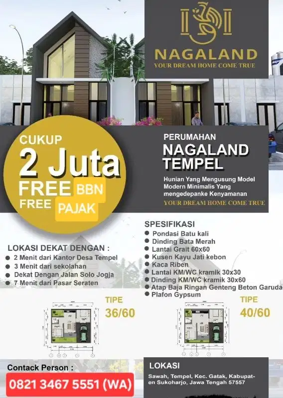Jual Rumah Baru 260 Juta Scandinavia Type 36/60 Tempel - Gatak