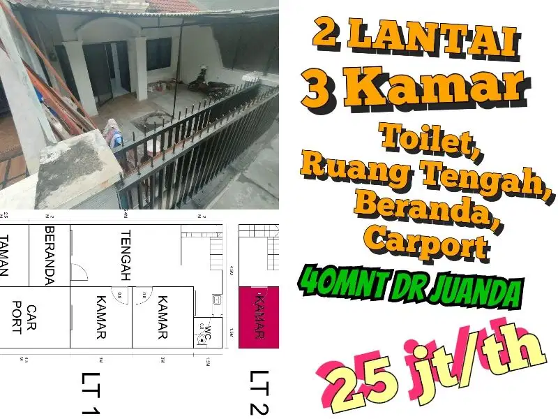 Rumah 3Kamar 40menit dr Juanda