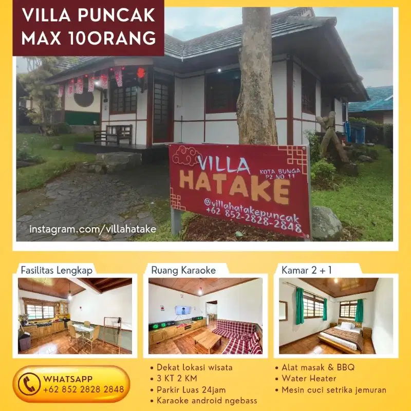 Villa HATAKE puncak 3 kamar luas kota bunga max 10 orang
