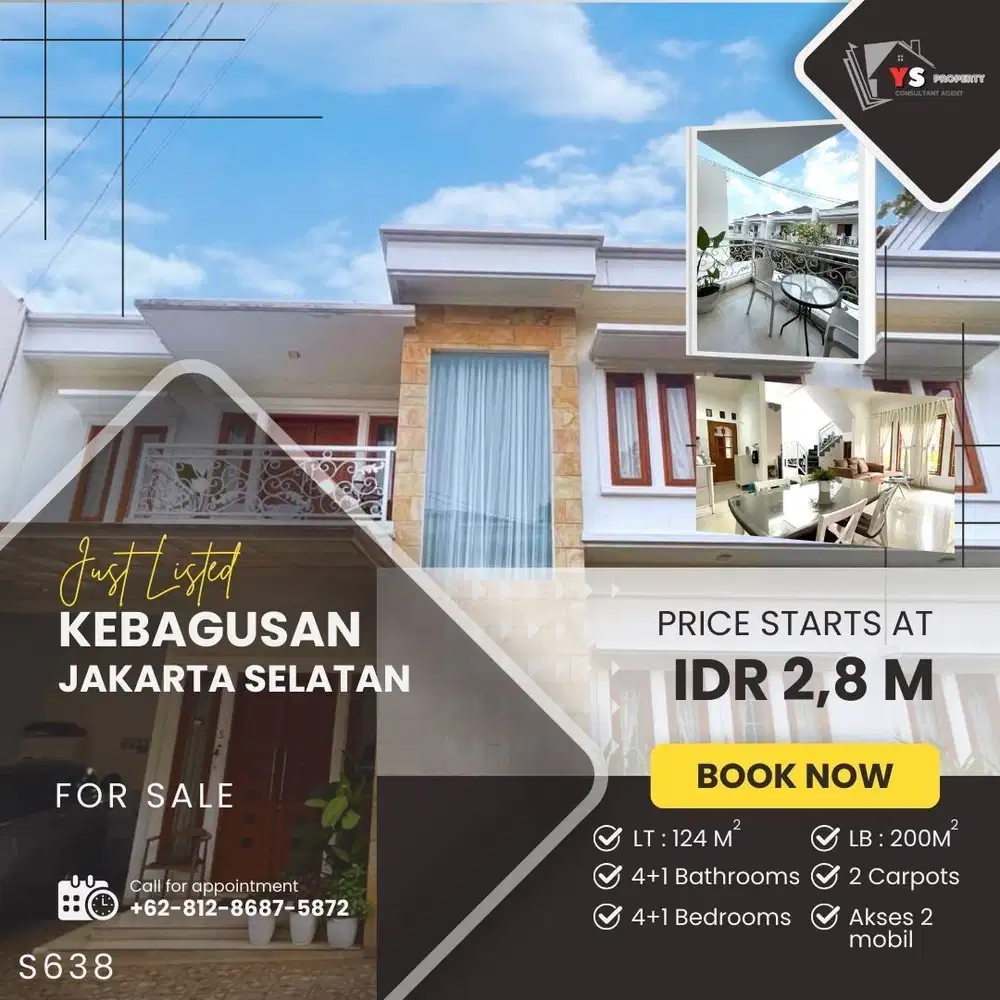 KEBAGUSAN JAKSEL RUMAH CLUSTER 2 LT  FURNISHED LOKASI STRATEGIS S643