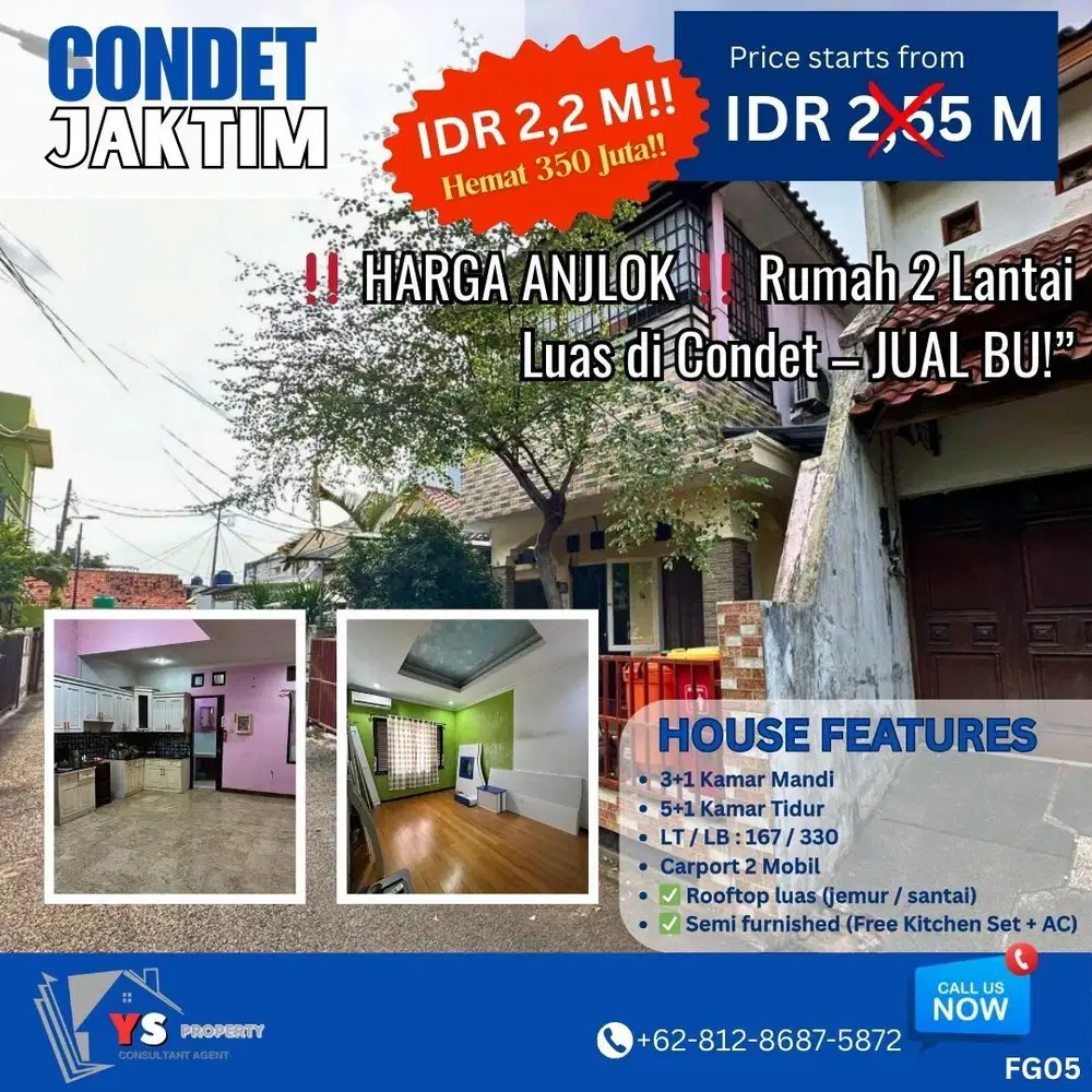 “‼️ HARGA ANJLOK ‼️ Rumah 2 Lantai Luas di Condet – Hanya 2,2 M!” FG05