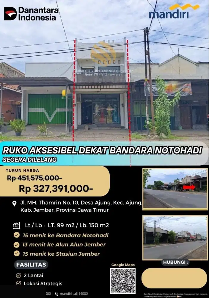 Ruko di lelang lokasi dekat lampu merah ajung