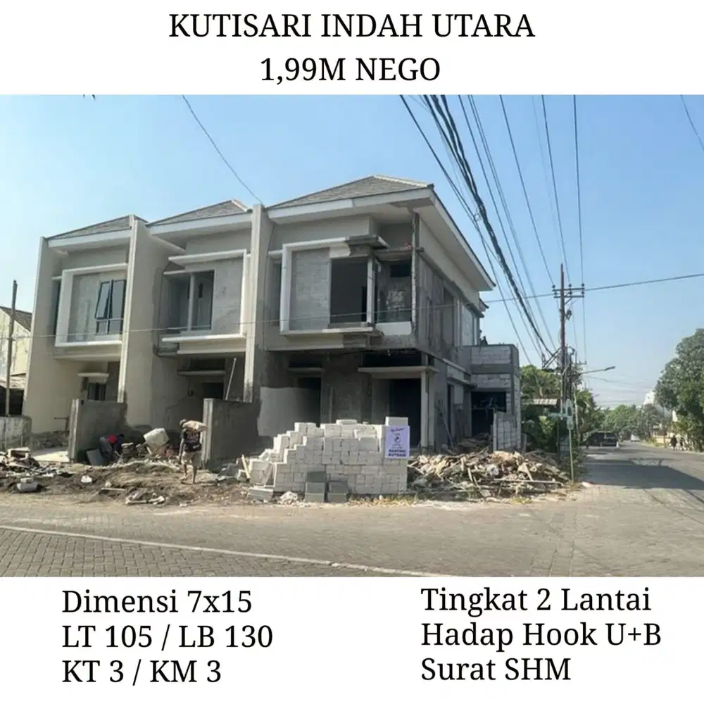 Rumah Hook Kutisari Indah Utara Surabaya Timur SHM dkt Margorejo Siwanlankerto