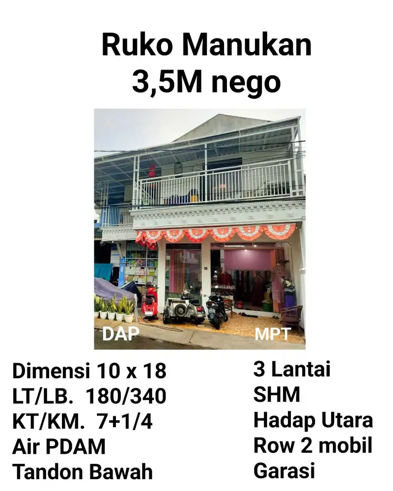 Dijual Ruko 3 Lantai Manukan Siap Huni Dijalan ramai
