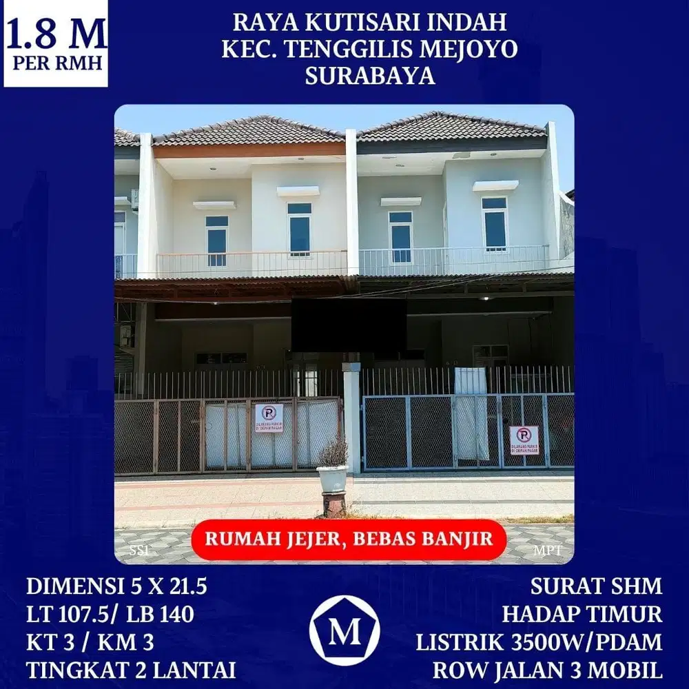Rumah Jejer SHM Bebas Banjir Kutisari Indah Surabaya Timur dkt UBAYA Nginden MERR