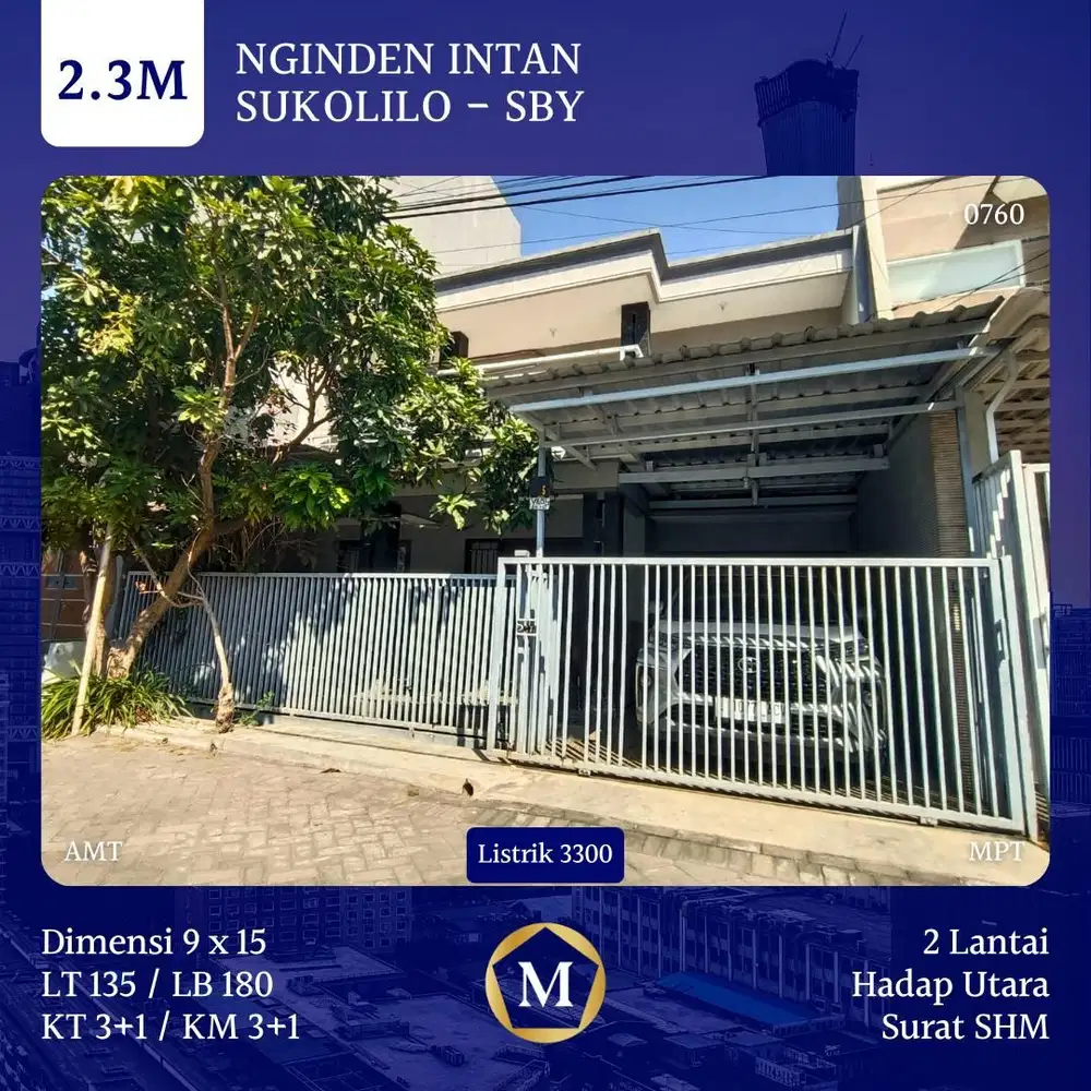 Rumah Nginden Intan Sukolilo Surabaya Timur Dkt Jemursari Baruk Wiguna Gunung Anyar