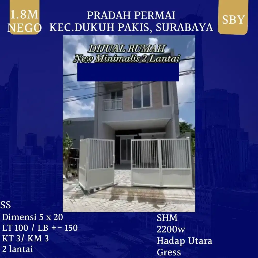 Rumah New Minimalis Pradah Permai Dukuh Pakis SHM dkt Darmo Permai Kupang Jaya