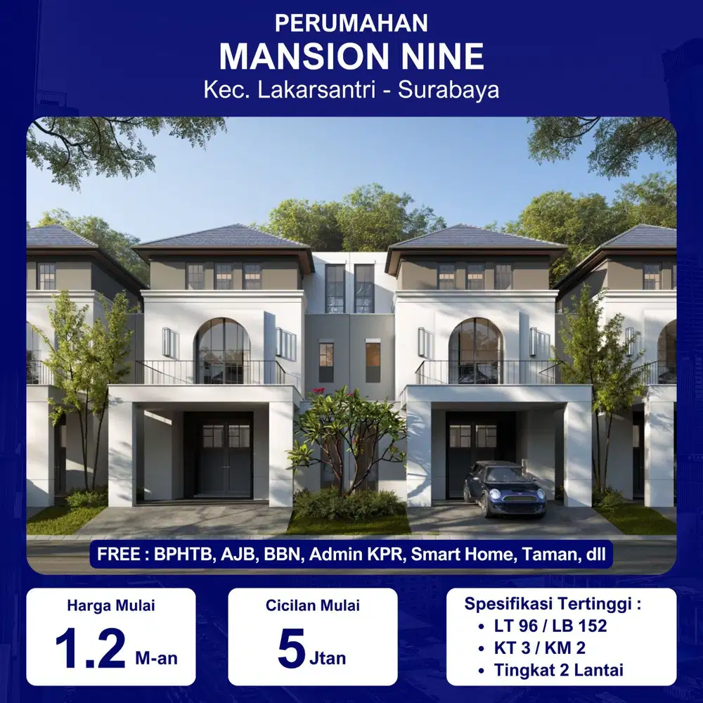 Rumah Mansion Nine Lakarsantri Surabaya Timur Bisa Cicilan Harga Murah dkt Manukan Citraland