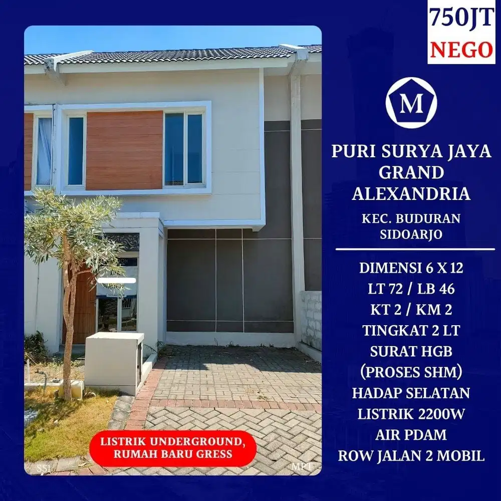 Buduran Sidoarjo Rumah Baru Gress Puri Surya Jaya Grand Alexandria dkt Ketajen Sedati