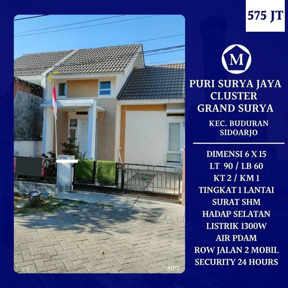 Rumah Puri Surya Jaya Cluster Grand Surya Buduran Sidoarjo Murah Minimalis
