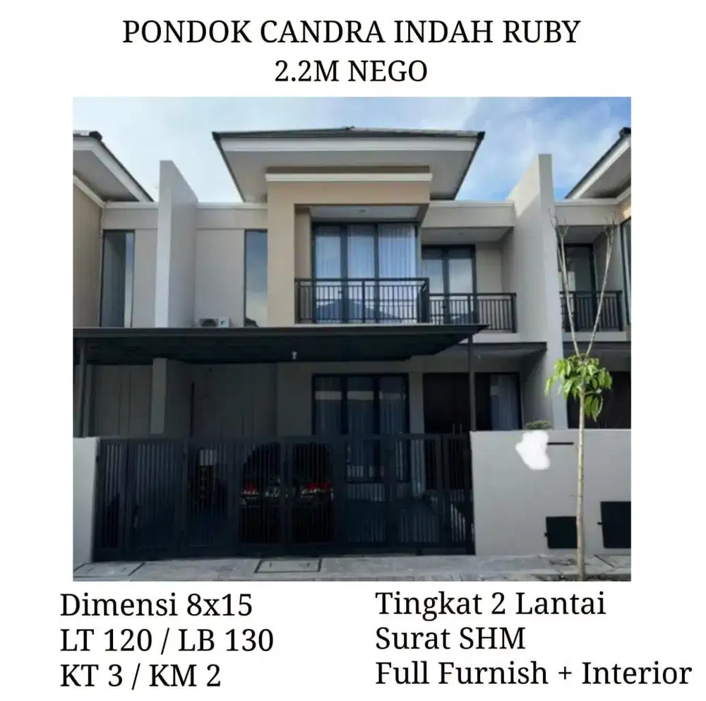 Full Furnish Pondok Candra Indah Sidoarjo Waru dkt Griyo Mapan Sentosa Juanda