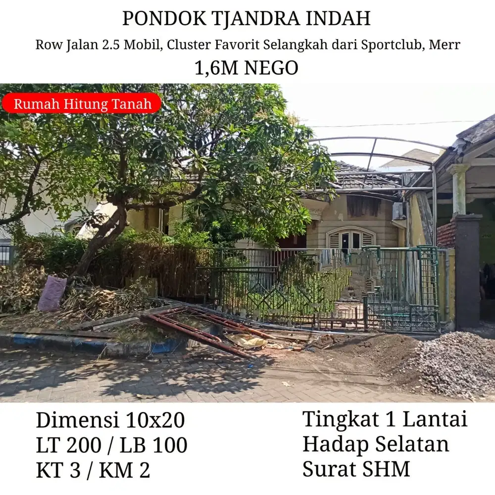 Rumah Hitung Tanah SHM Pondok Tjandra Indah Sidoarjo dkt Waru Rungkut MERR