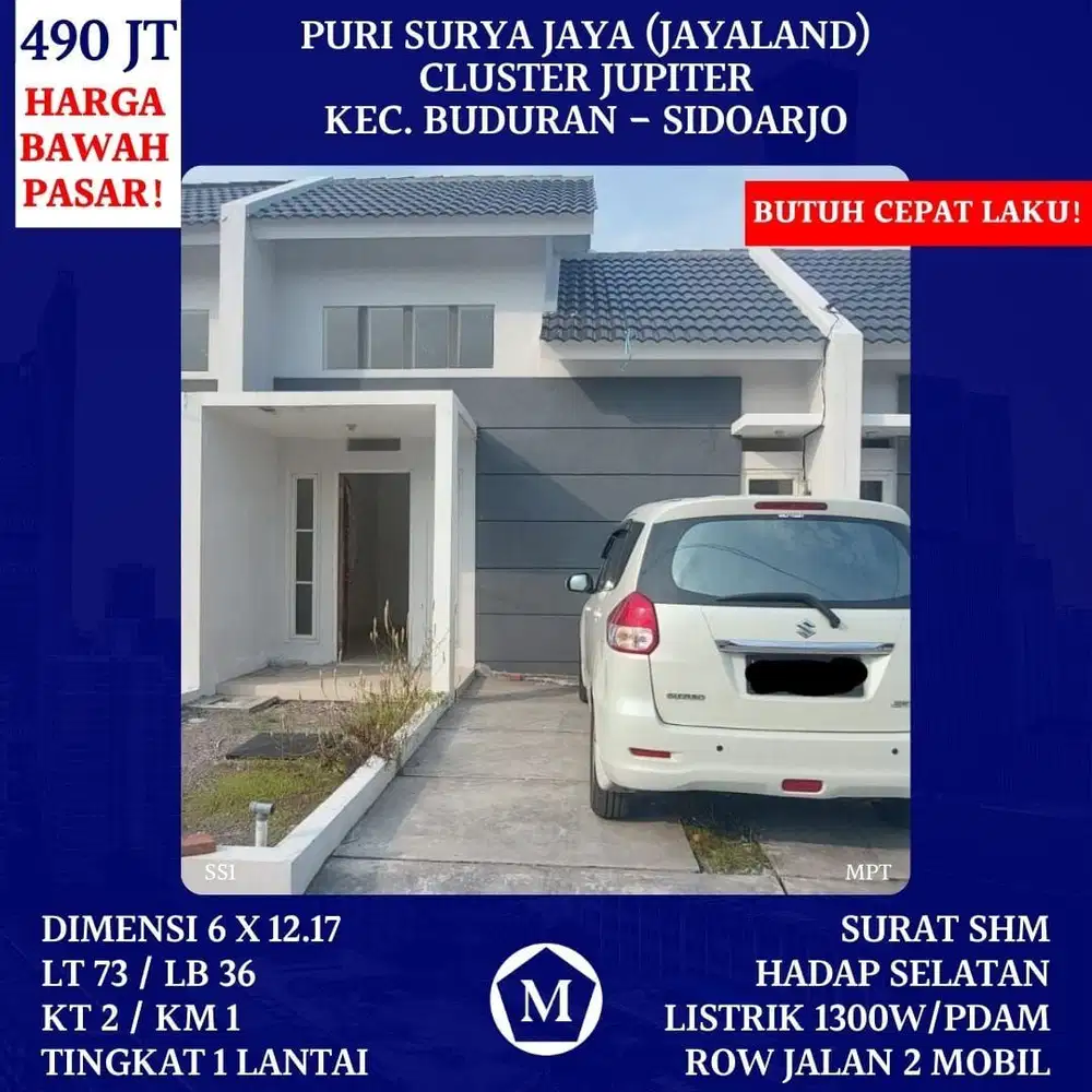 Rumah Puri Surya Jaya Buduran Murah Harga Bawah Pasar BU dkt Gedangan Sukodono