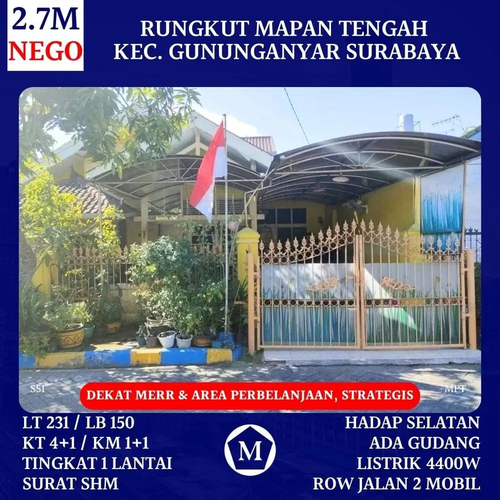 Rumah Rungkut Mapan Tengah Gununganyar Strategis Dkt MERR & Area Perbelanjaan