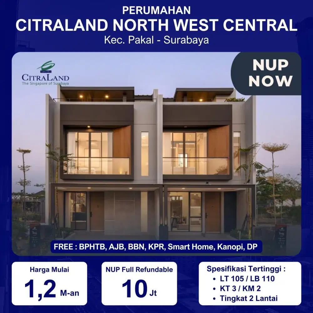 Rumah Surabaya Barat Citraland Northwest Central Pakal dkt Manukan Tandes Bukit Palma