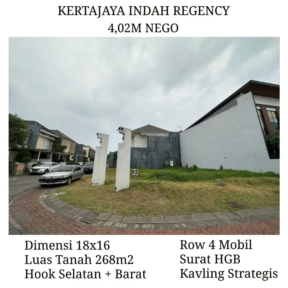 Tanah Kavling Hook Strategis Kertajaya Indah Regency dkt Dharmahusada Manyar Nego