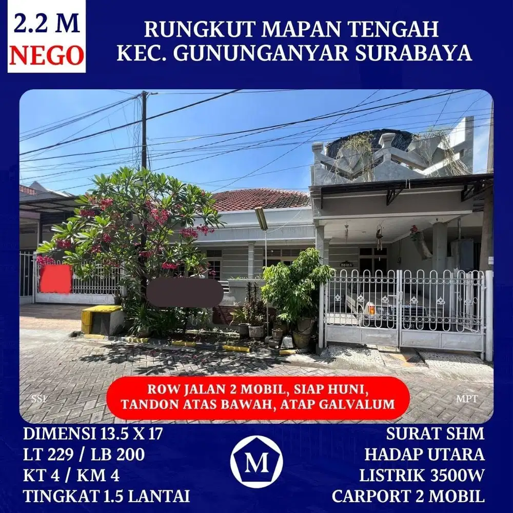 Rumah Rungkut Mapan Tengah Gununganyar Siap Huni dkt Tenggilis Jemursari