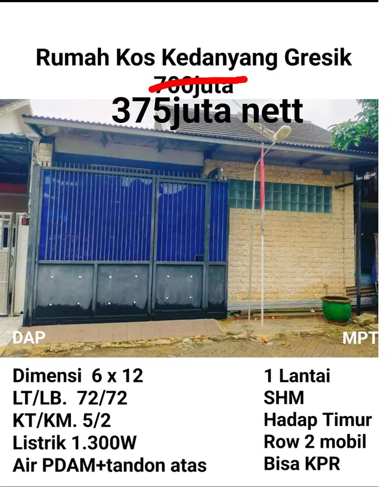 Rumah Dijual Di Kedanyang Gresik Dekat Tempat Industri Gresik & Dekat Surabaya Utara