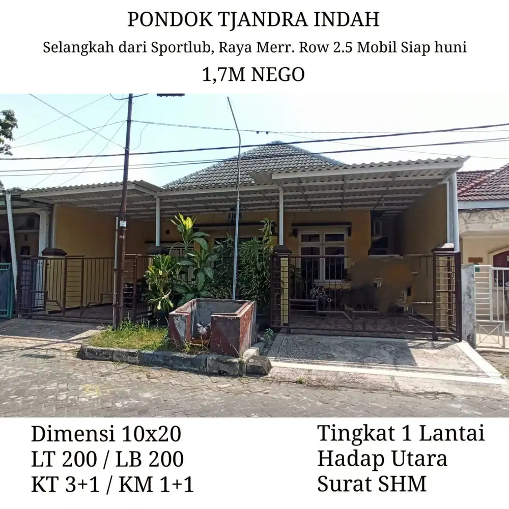 Rumah Pondok Tjandra Indah Siap Huni dkt Raya MERR Sportclub Petra