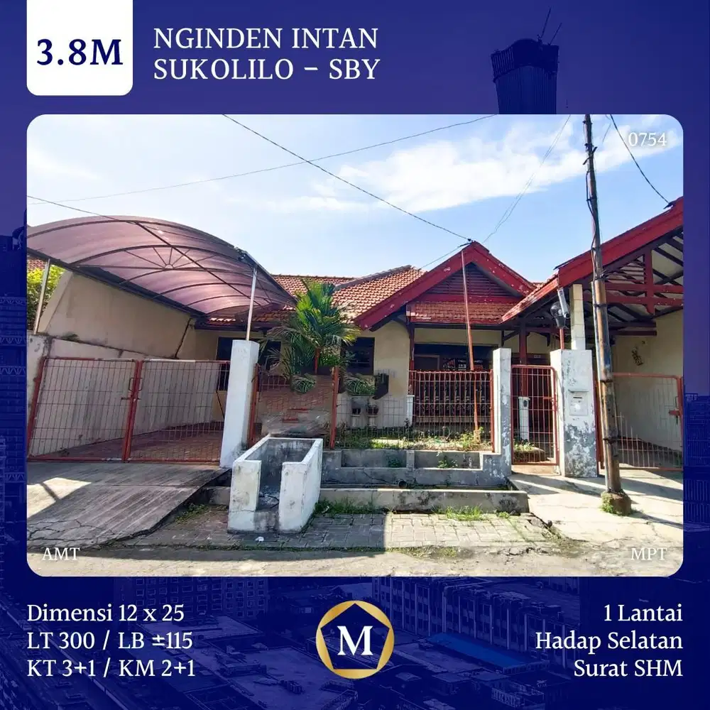 Rumah Nginden Intan Sukolilo Surabaya Timur SHM Dkt Baruk Nirwana Gununganyar Rungkut