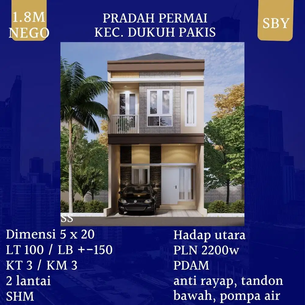 Rumah Pradah Permai Dukuh Pakis Anti Rayap SHM dkt Puncak Permai Darmo Permai