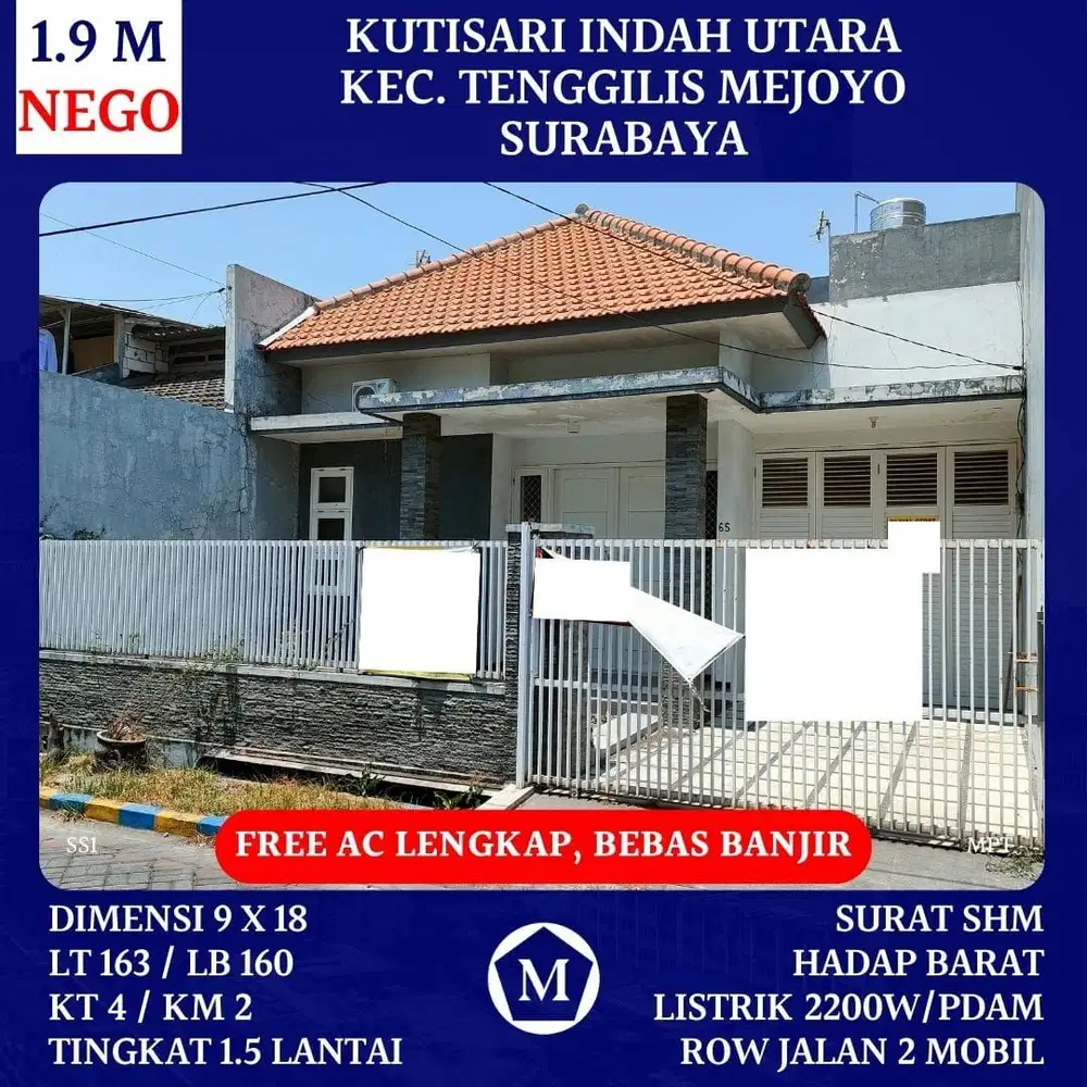 Rumah Kutisari Indah Utara Tenggilis Mejoyo Surabaya Timur Bebas Banjir SHM