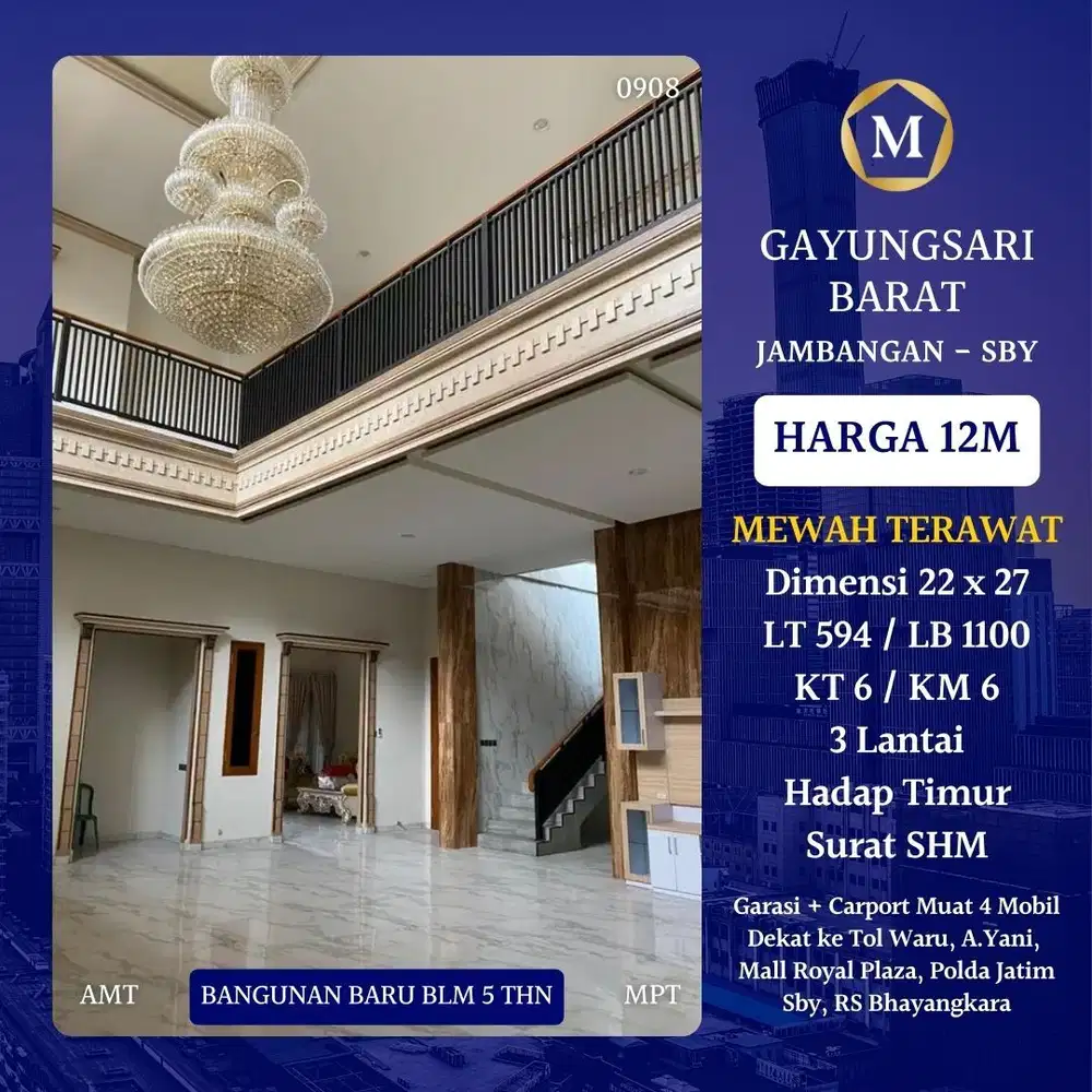 Rumah Bangunan Baru Gayungsari Barat Jambangan Mewah Terawat dkt Ahmad Yani Waru Royal Plaza