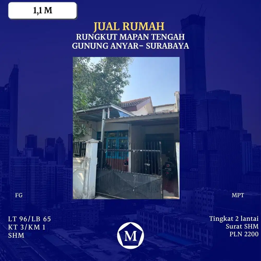 Rumah Rungkut Mapan Tengah Gunung Anyar dkt Semolowaru Nginden Tenggilis UBAYA