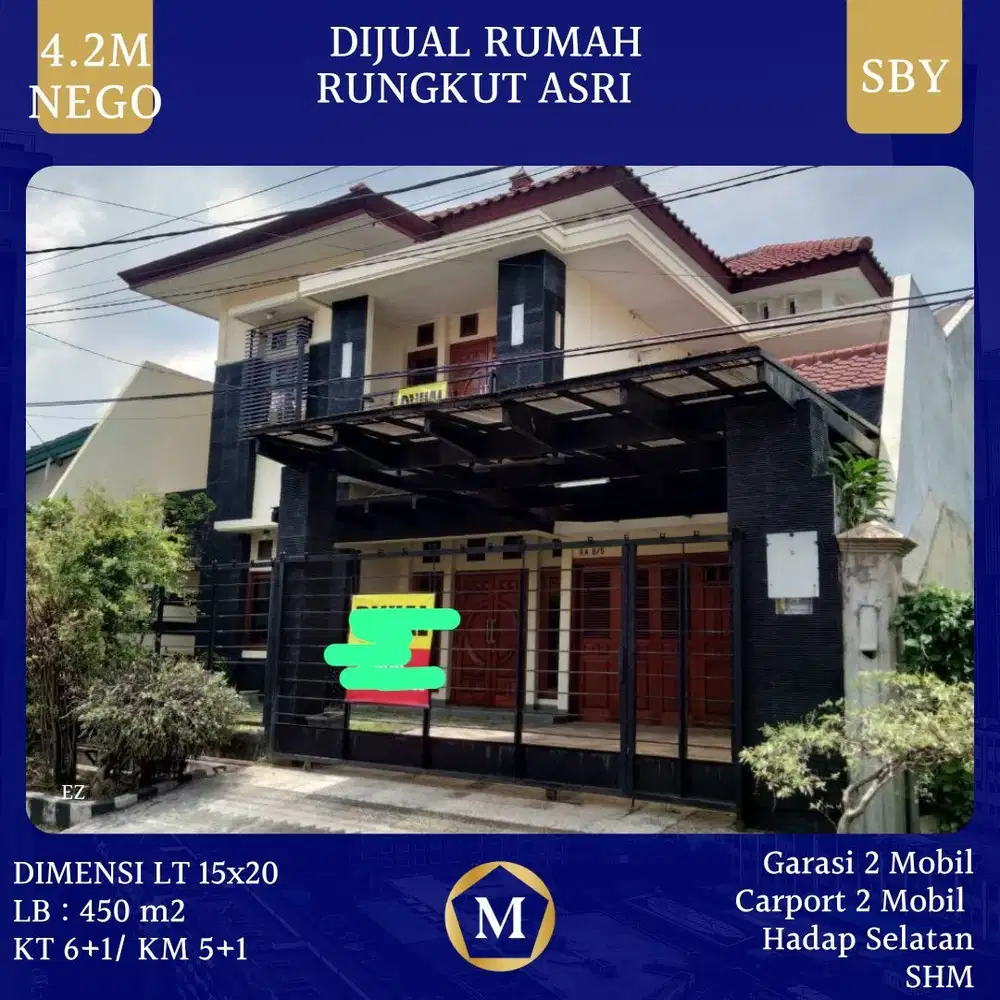 Rumah Rungkut Asri Surabaya Timur SHM dkt Tenggilis Mejoyo UBAYA Jemursari