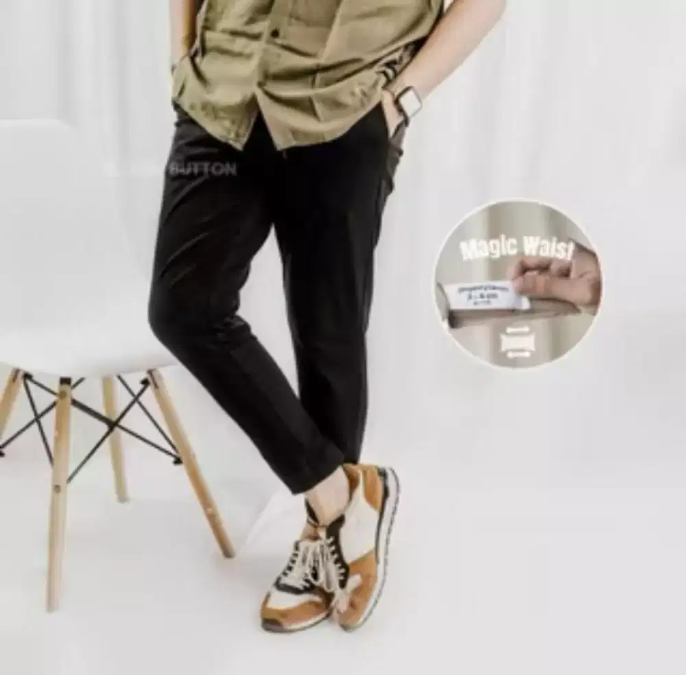 Celana Chino Hitam Ankle Pants Size 32 Blue Button Slim Fit Hitam