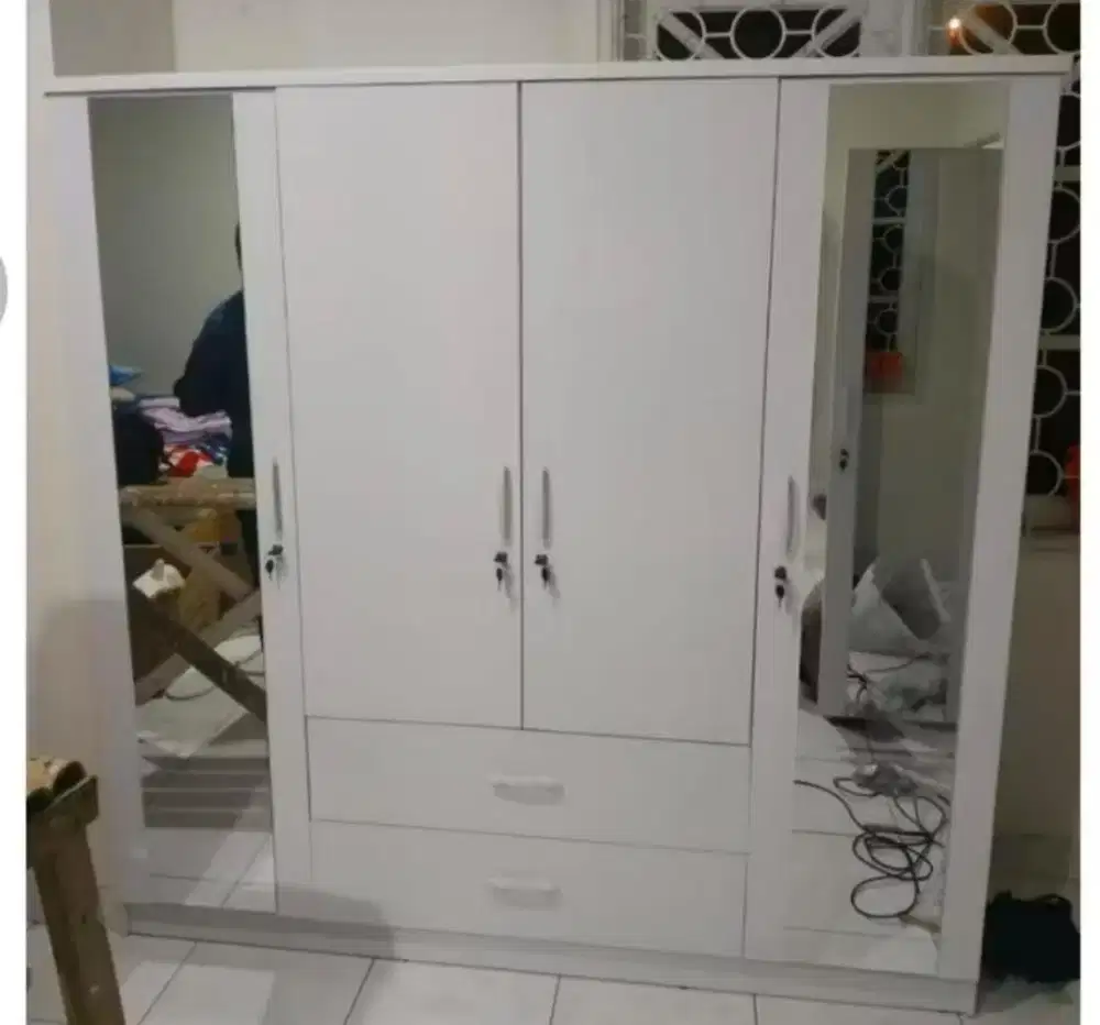 LEMARI PAKAIAN PINTU 4 SWING DOOR KNOCK DOWN/BONGKAR PASANG