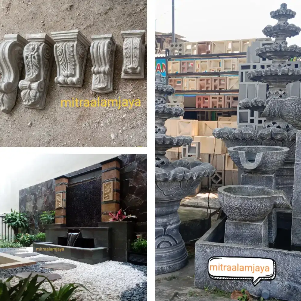 Konsol/sikuan beton, kolam minimalis, pagoda/air mancur
