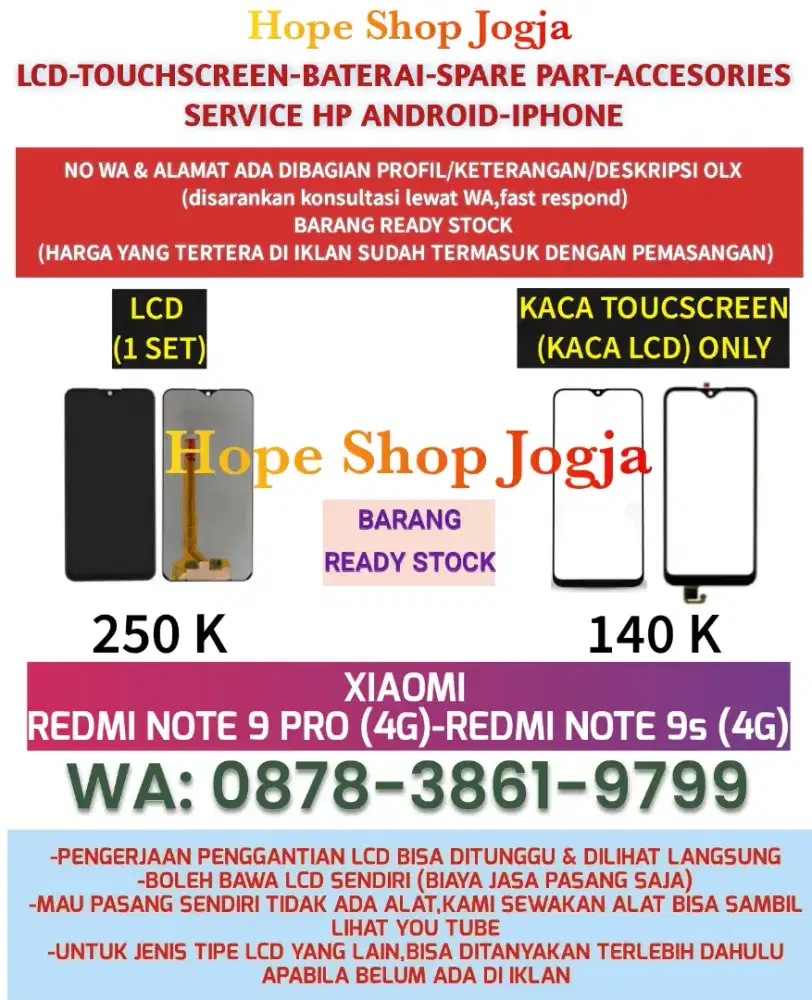 Touchscreen/Baterai-LCD XIAOMI REDMI NOTE 9 PRO (4G)-NOTE 9s (4G)