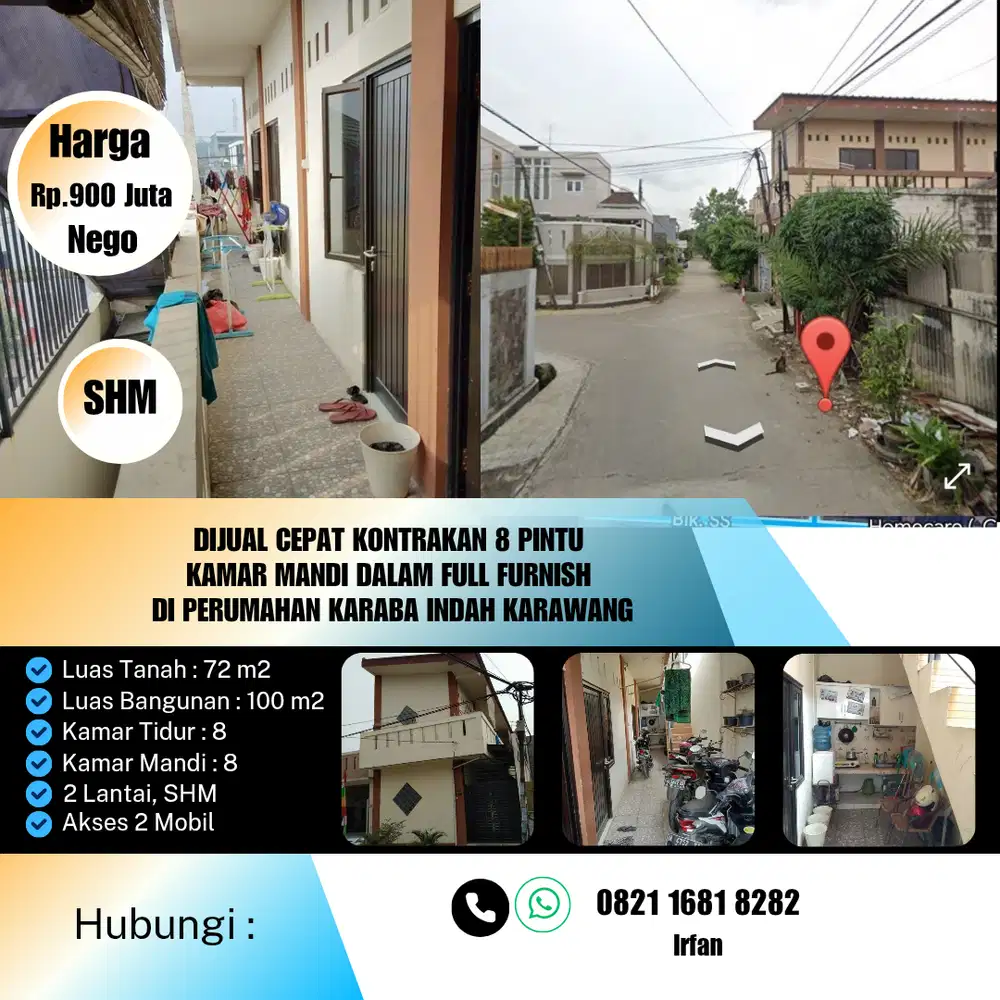Dijual cepat kontrakan 8 pintu Kamar mandi dalam full furnish di karawang Harga Termurah