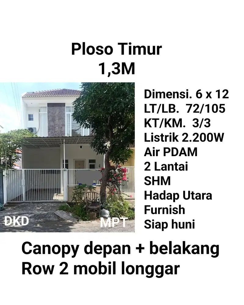 Rumah 2 Lantai Ploso Timur Tambaksari Dekat Sekolahan, Jalan Raya Merr & Galaxi Mall