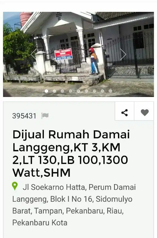 DIJUAL rmh Damai Langgeng,Pekanbaru,LT/LB 130/100 (NEGO)