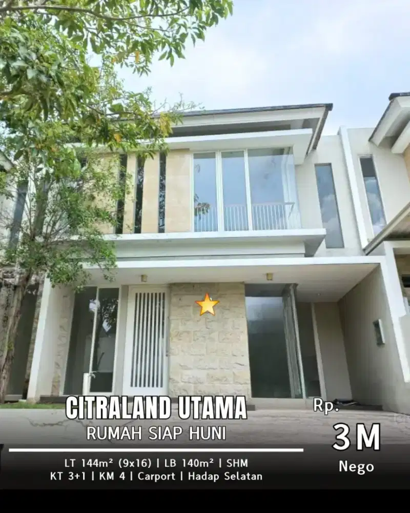 New Gress Rumah Citraland Utama Hadap Selatan Luas Siap Huni dekat PTC