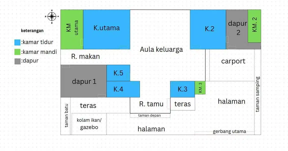 Rumah diatas tanah 370m2, 5 BR 3kamar mandi, full furnished
