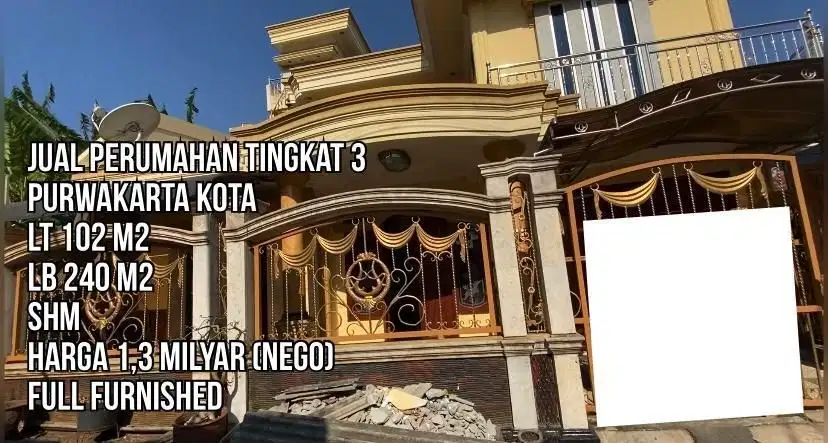 Rumah Mewah 3 Tingkat Full Furnished Purwakarta Kota 102 m2