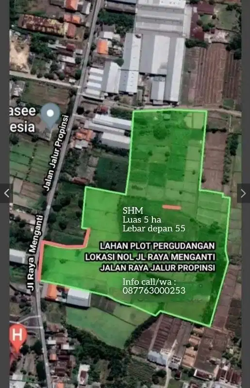 Lahan plot pergudangan termurah menganti