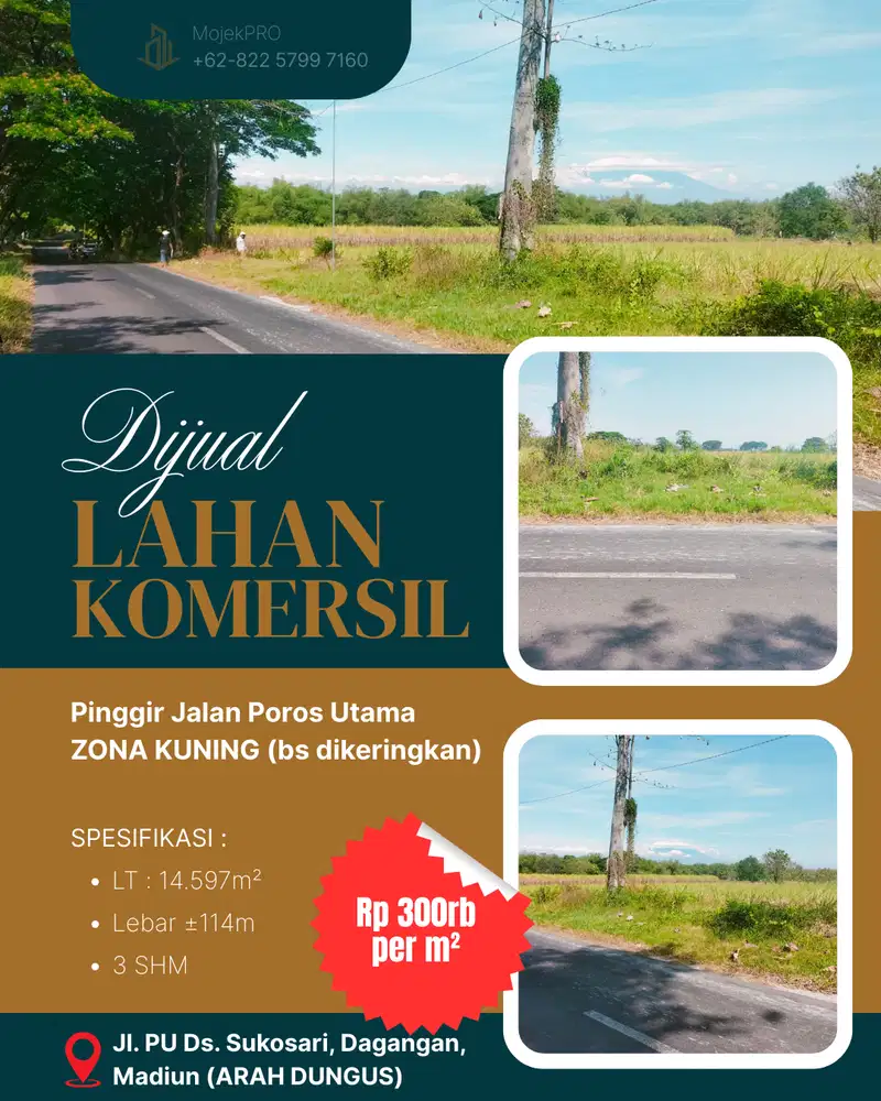 Dijual Lahan Komersil Luas di Pinggir Jalan PU Sukosari arah Dungus