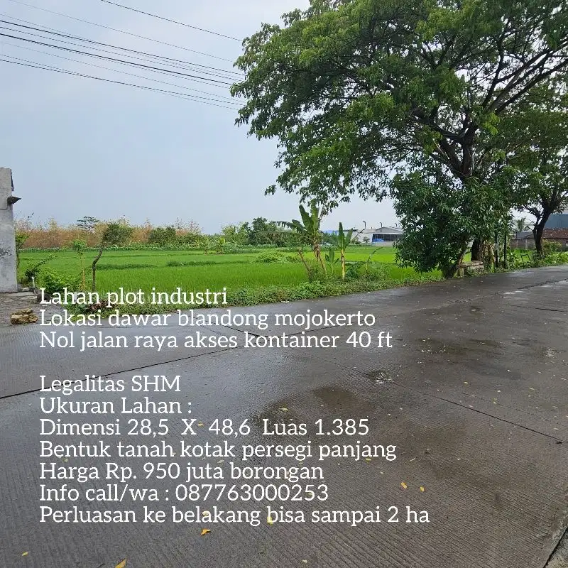 Lahan plot industri ter murah dawar mojokerto