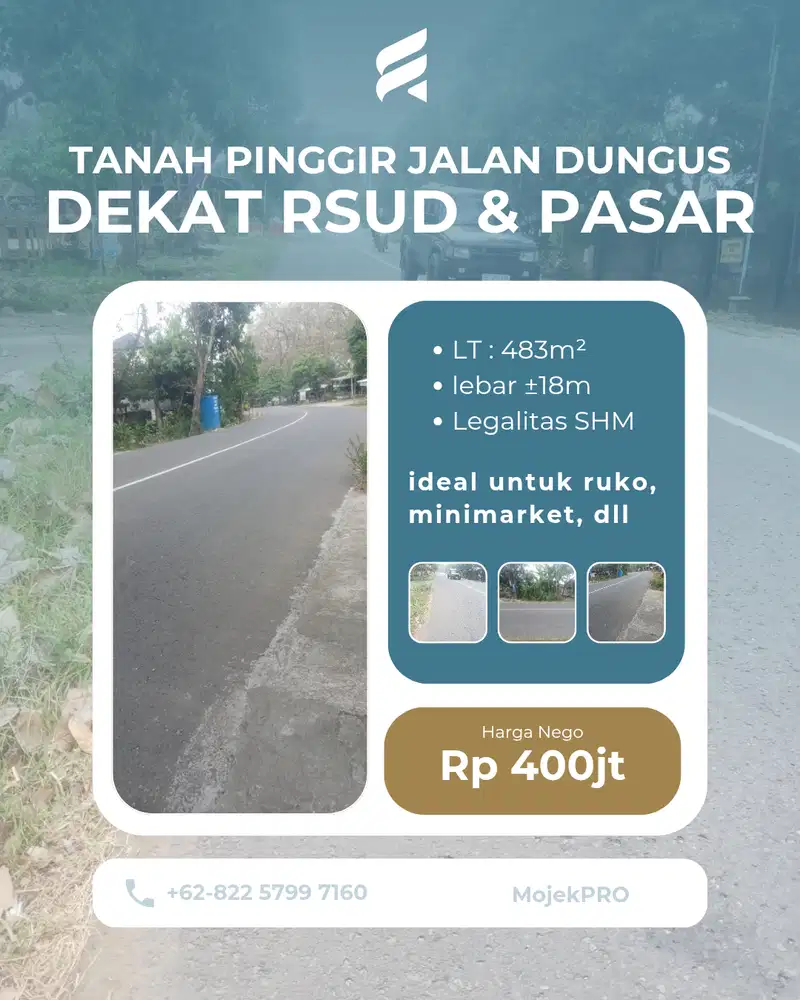 Tanah Strategis Pinggir Jalan Raya Dungus dekat RSUD dan Pasar