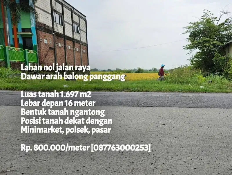 Jual cepat B.U tanah nol jl. raya tengah kota kec dawar